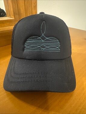 Port Authority Black Trucker Hat with Light Blue Boot Design Stitching